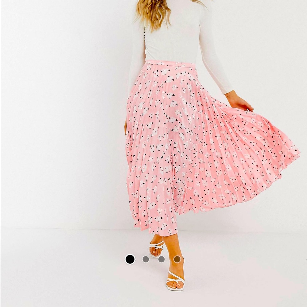 ASOS DESIGN CHERRY BLOSSOM FLORAL PRINT PINK MIDI TEA LEGNTH SKIRT